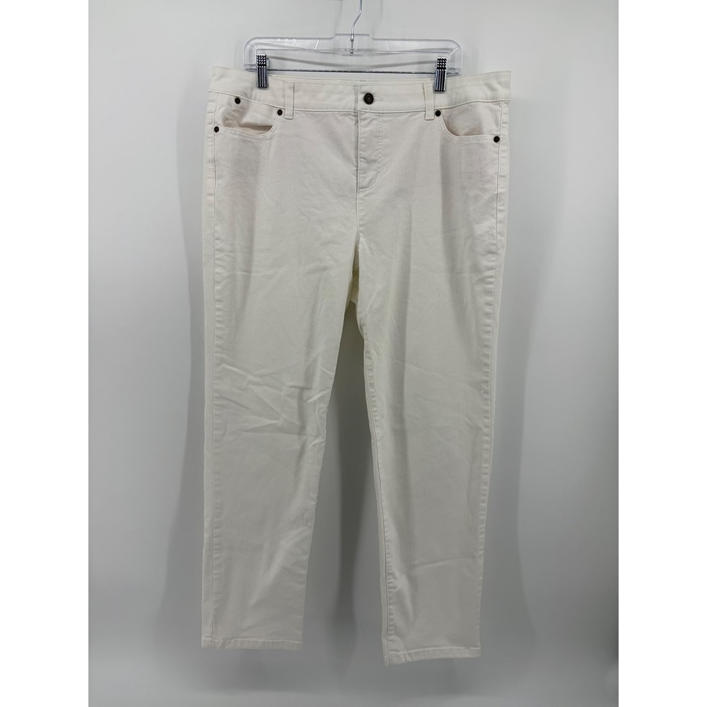 Talbots Womens 16 White Ankle Jeans Simply Flattering Stretch Straight Leg
